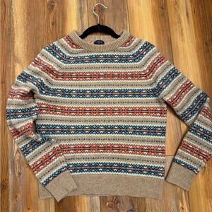J. Crew Women's Tan and Multicolor Striped Crewneck Sweater